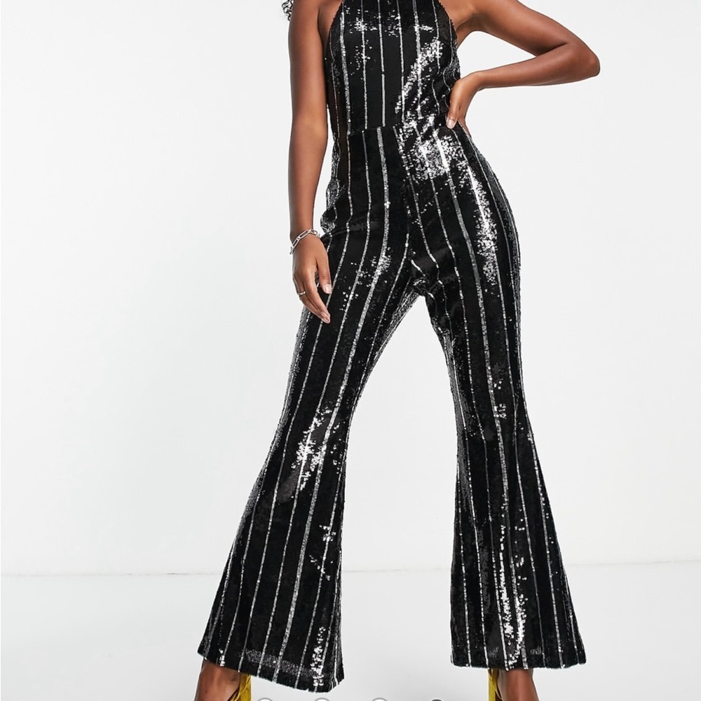 Black and Silver Sequin Jumpsuit